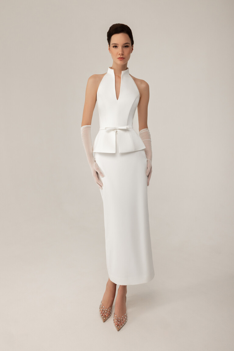 Весільний костюм Сальма з корсетом та атласною спідницею міді