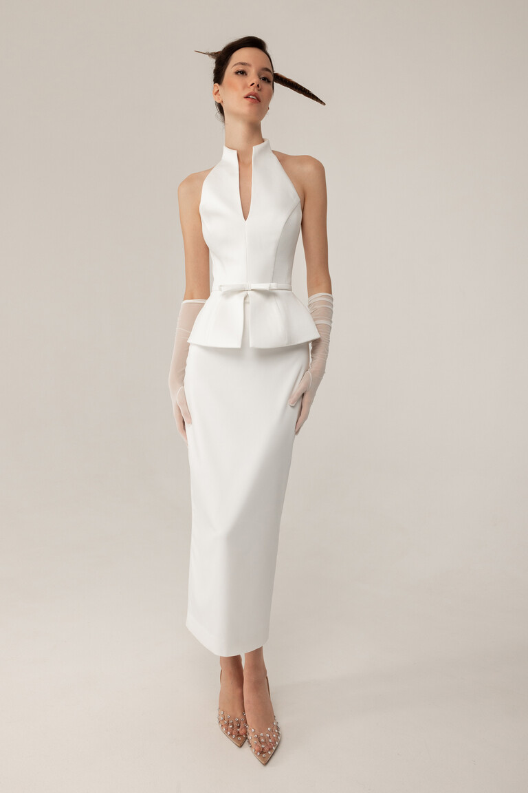 Весільний костюм Сальма з корсетом та атласною спідницею міді