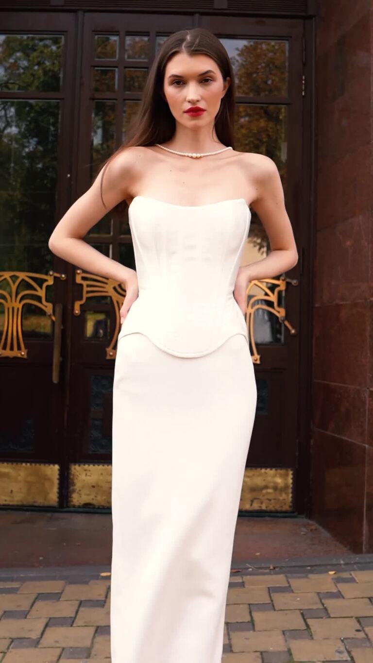 Весільний комплект Прісцила з мікадо-корсетом та атласною спідницею