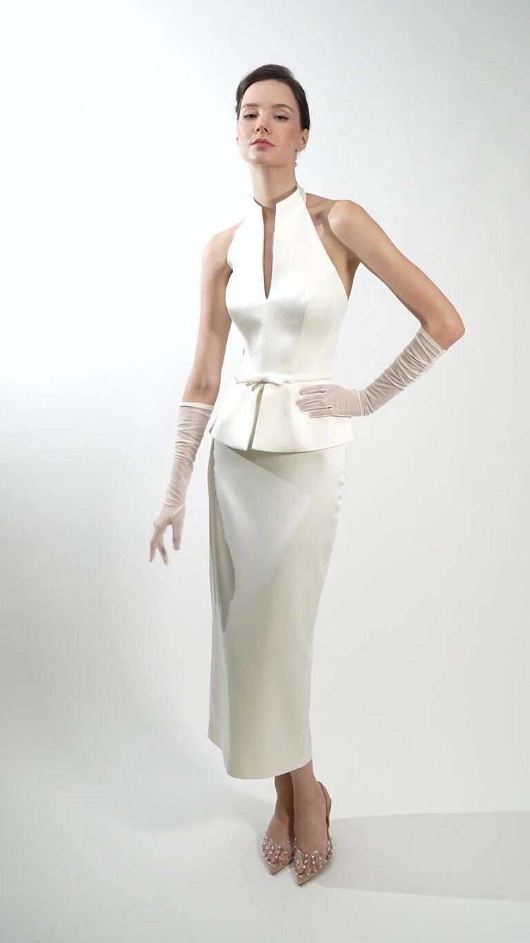 Весільний костюм Сальма з корсетом та атласною спідницею міді