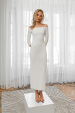 Астрід превʼю фото номер 2 Лаконічна весільна сукня Астрід довжини міді зі стрейч-крепу з відкритими плечима превʼю фото номер 2